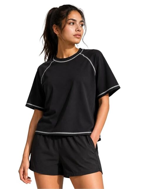 JHAJEE Women Regular Plain T-Shirt | Looper Polyster Regular Fit Minimal Aesthetic Tee for Girls | Half Sleeve Round Neck Casual Korean Style Baggy Top