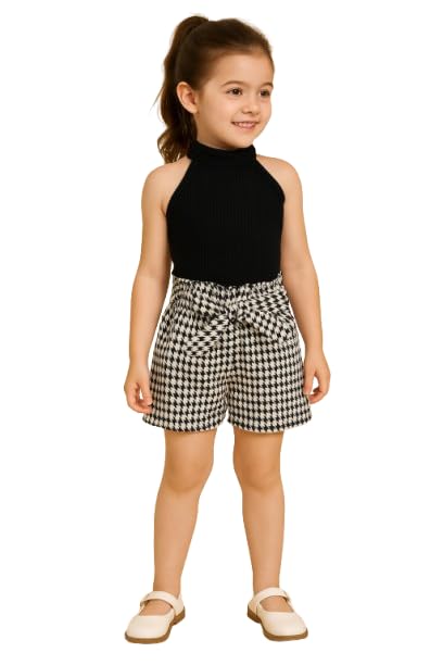 Ninas Baby Girls Solid Cotton Blend Style Top and Shorts Set for kids (Black & White)